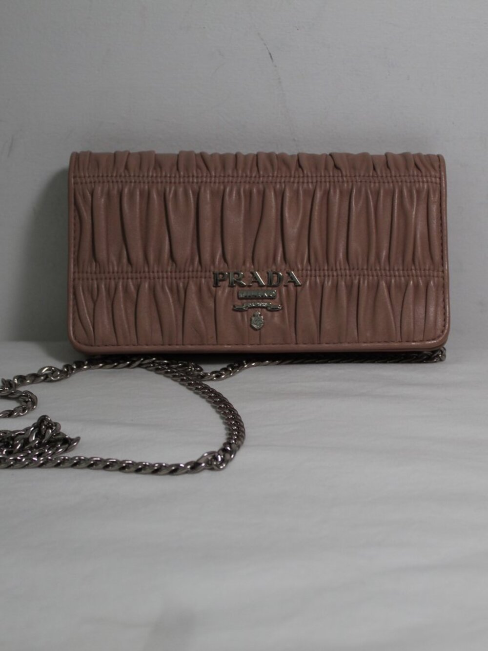 Prada Nappa Gaufre Wallet on a Chain Soft Pleated Leather Crossbody Shoulder Bag